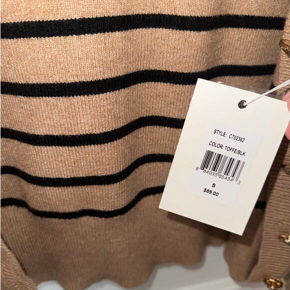 New Devotion by Cyrus Gold Button Down Striped Cardigan Toffee size S - Picture 2 of 7